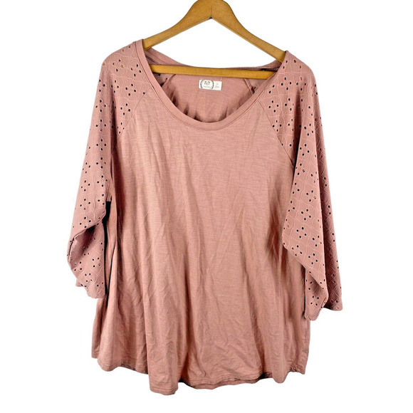 Maurices 2 2X Knit Top Shirt Mauve Light Purple Pink Eyelet Cut Out Sleeves 24/7 - Picture 1 of 6